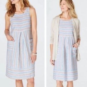 J. Jill Linen Striped Dress (Pleats & Pockets)